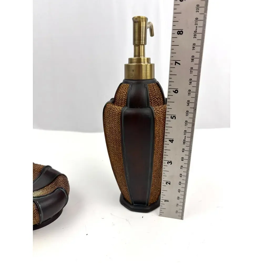 Set Bathroom Lotion Dispenser and Soap Holder Black Brown Home Decor‎